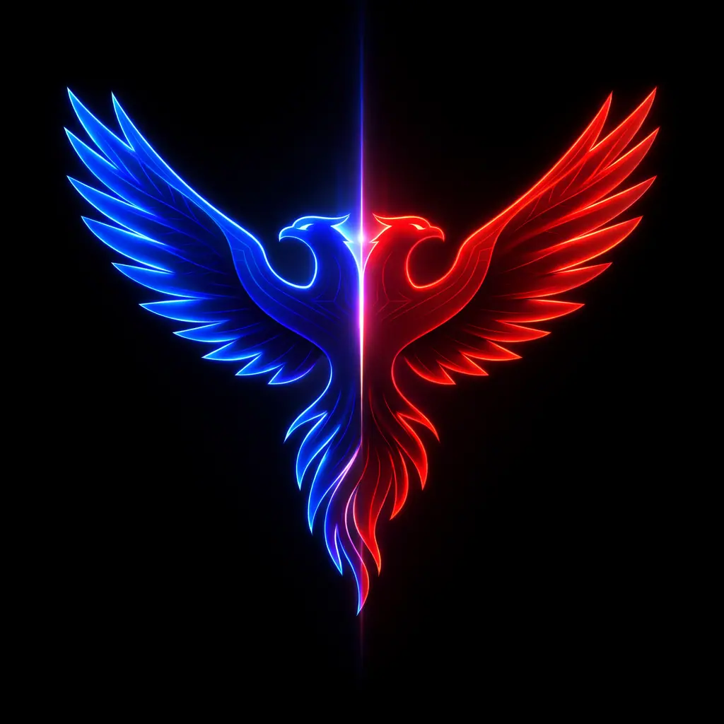 Takeover double-headed phoenix AI logo 2