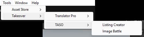 Takeover TASO menu showing listing creator and image battle