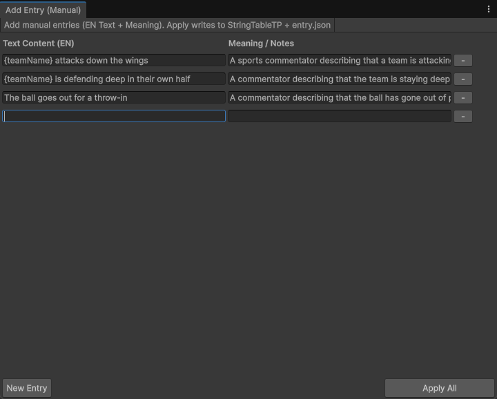 Translator Pro manual entry window for adding English text and meaning notes